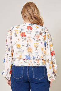 April Primary Floral Ways Balloon Sleeve Blouse Curve