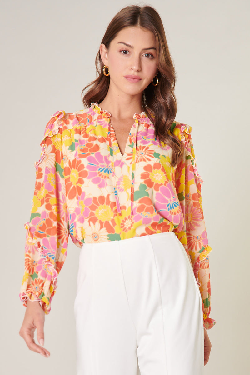 Zippy Tropical Raj Ruffle Balloon Sleeve Blouse