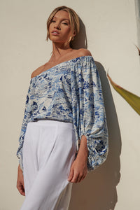 Francine Toile Sky Off the Shoulder Balloon Sleeve Top
