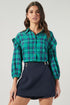 Woodland Plaid Ruffle Button Front Blouse