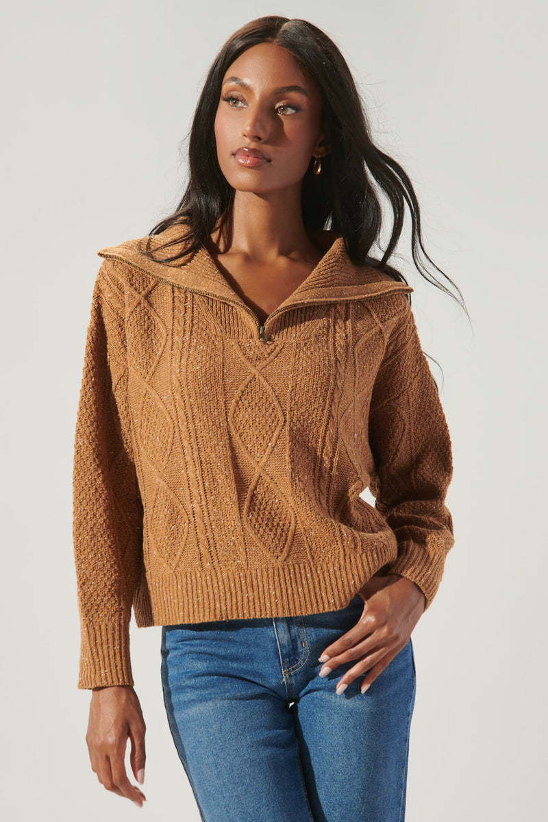 トップス W/Si/Ca 18G V Neck Knit HEATHER MOCHA Cable Knit Wool-Blend V-Neck Sweater | Tommy Hilfiger Canada