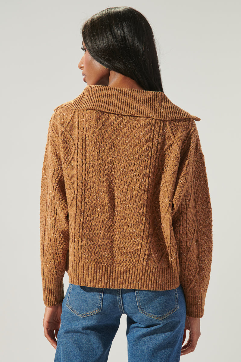 Mocha Cable Knit Half Zip Sweater – Sugarlips
