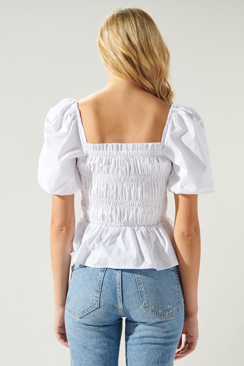 Sunny Stroll Smocked Puff Sleeve Peplum Top – Sugarlips