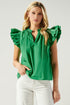 Risette Ruffle Cap Sleeve Split Neck Top