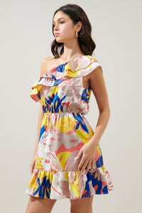 Tropical Paradise Satin One Shoulder Mini Dress