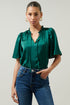 Remi Satin Tie Neck Flutter Sleeve Blouse