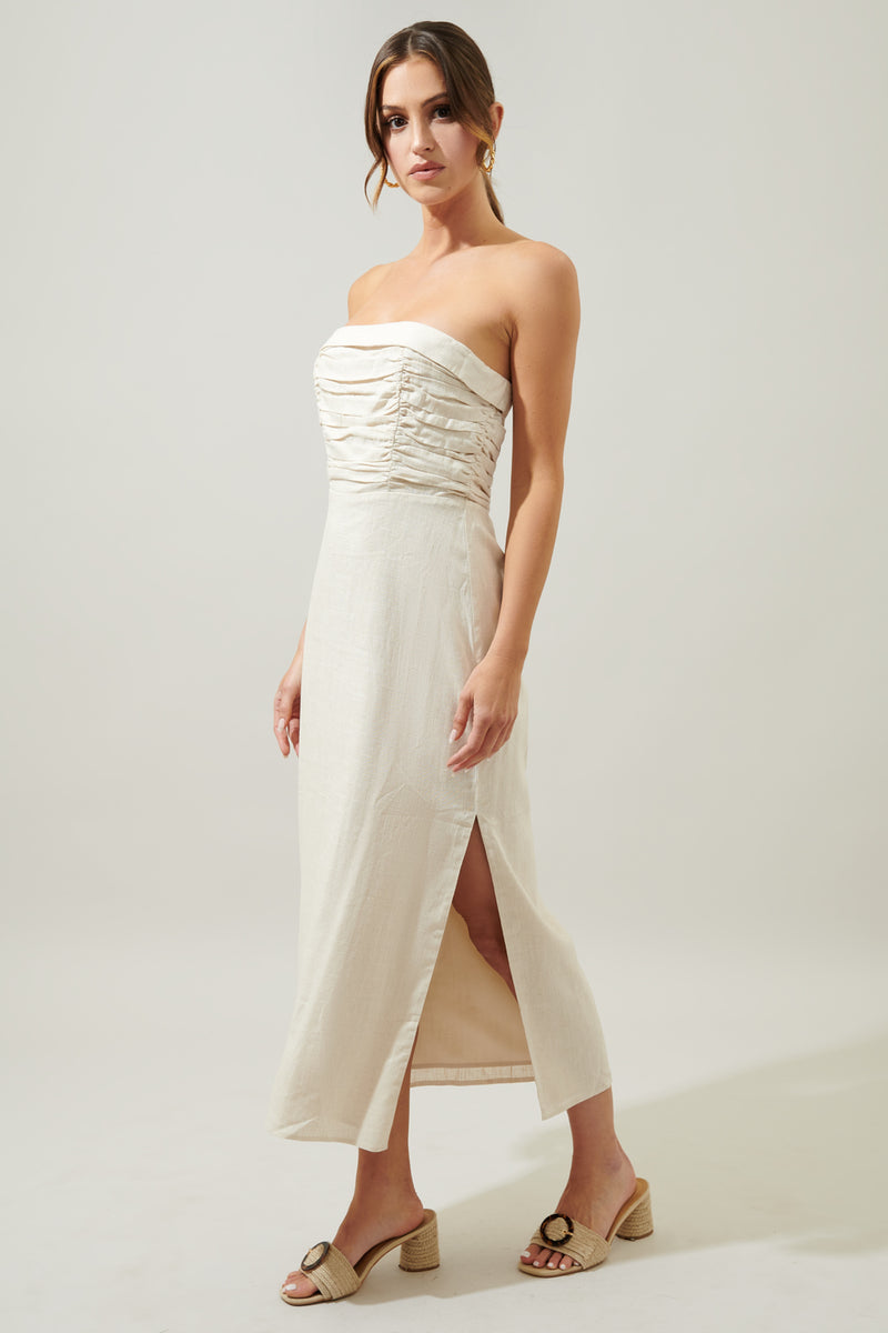 Morro Bay Strapless Ruched Midi Dress