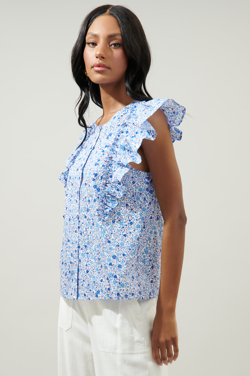 Carmine Floral Vance Button Front Blouse – Sugarlips