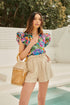 Santa Elena Risette Ruffle Cap Sleeve Split Neck Top