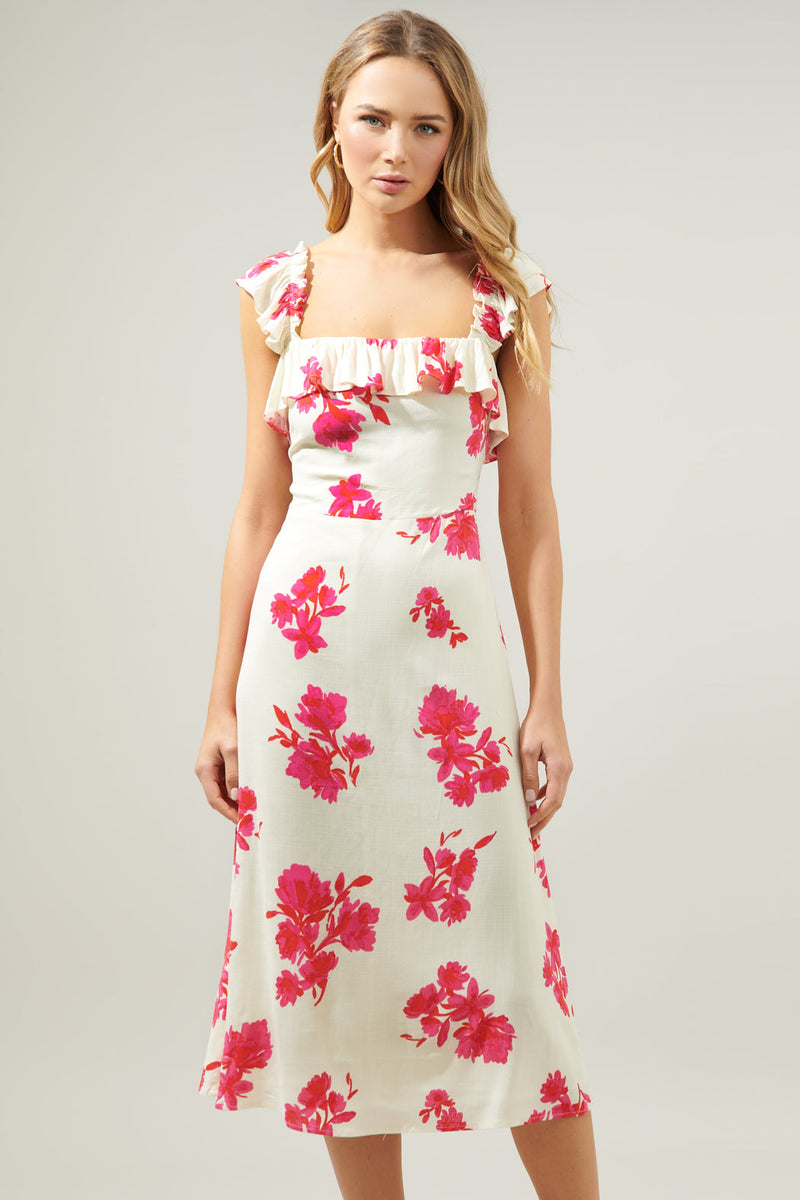 Nohea Floral Ruffle Trim Milo Midi Dress