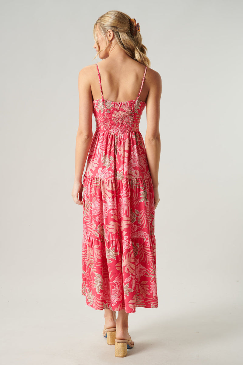 TROPICAL SIREN Plunge Neckline Long Dress - Multicolor