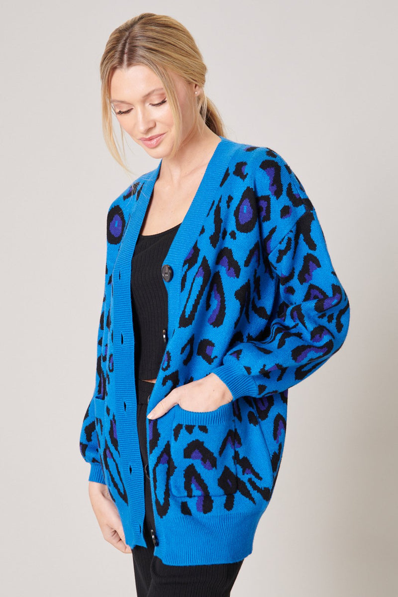 Blue animal 2025 print cardigan