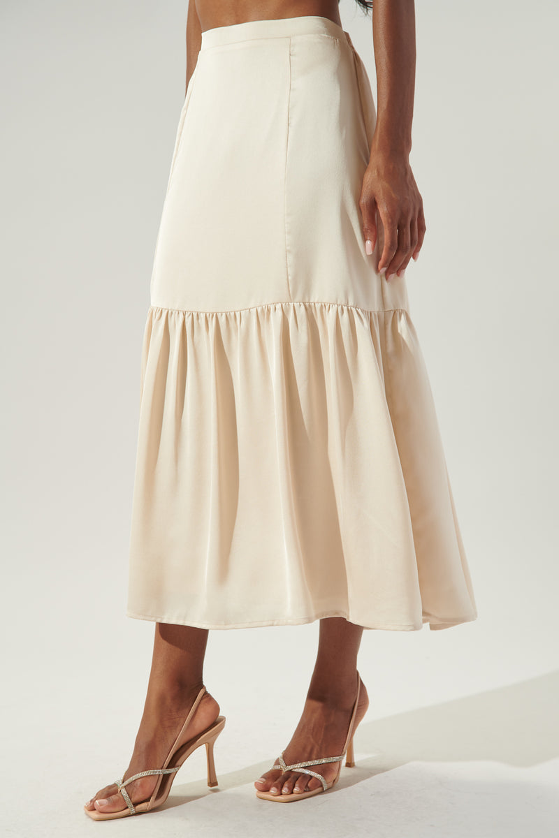 One and Only Tiered Satin Midi Skirt – Sugarlips