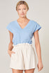 Roselyn V-Neck Drop Shoulder Cotton Knit T-Shirt