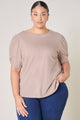 Olivia Knot Puff Sleeve Cotton Knit Top Curve