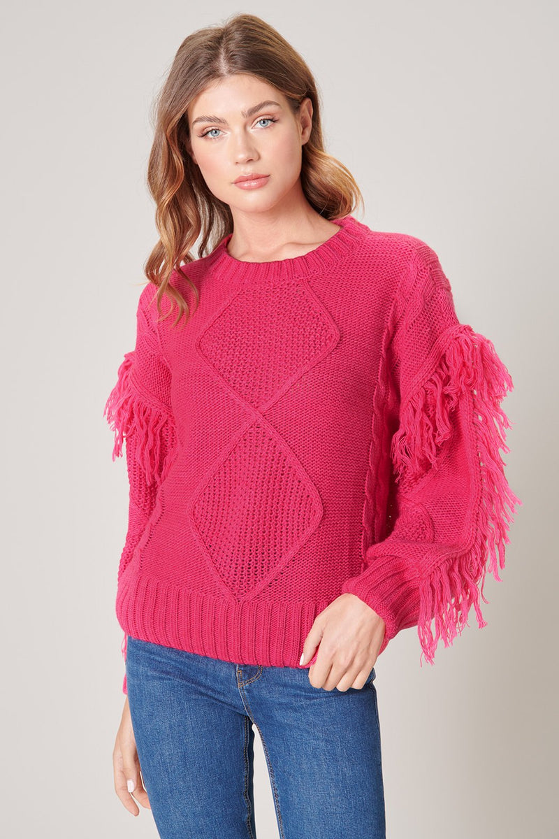 Bowman Fringe Sleeve Cable Knit Sweater – Sugarlips