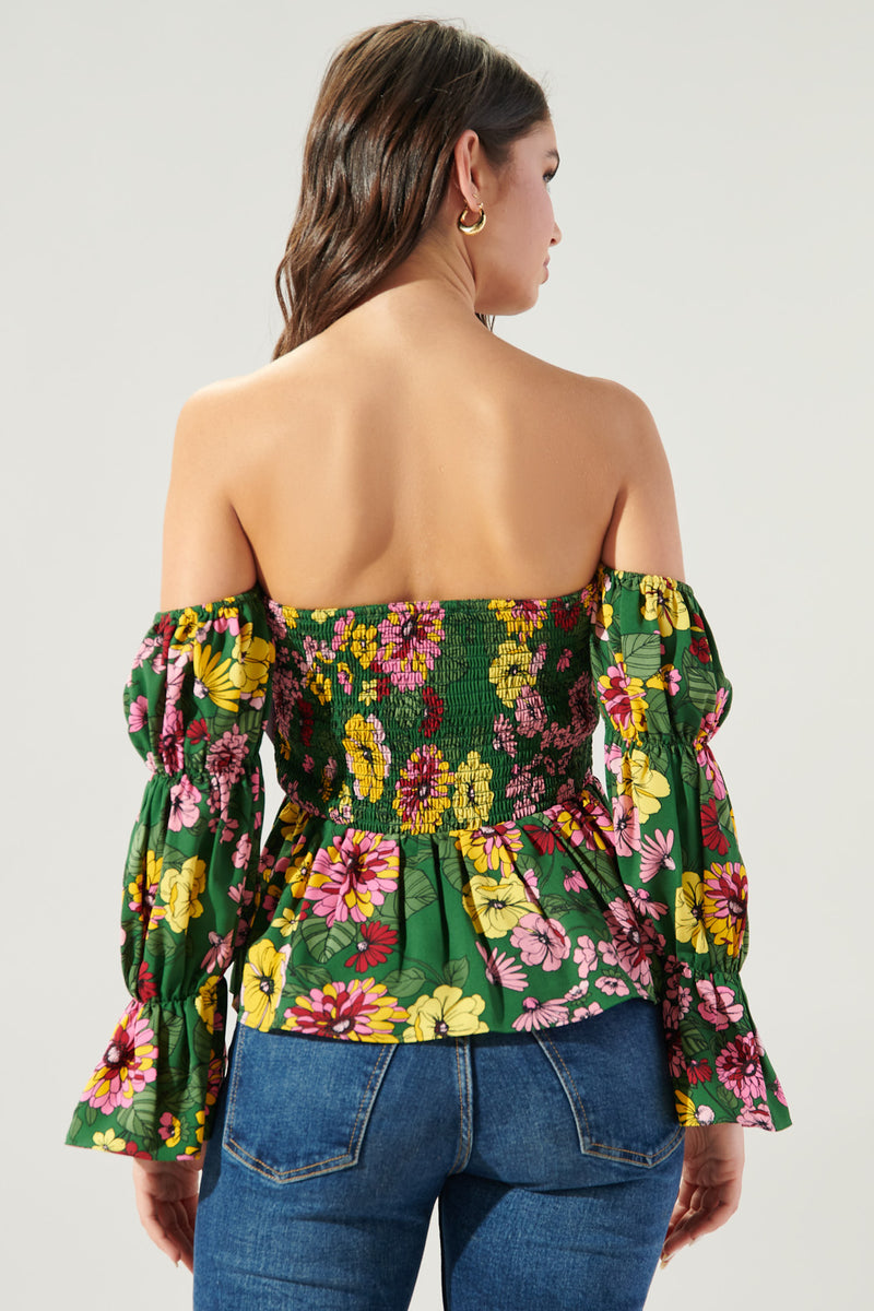 Everly Floral Off the Shoulder Smocked Peplum Top – Sugarlips