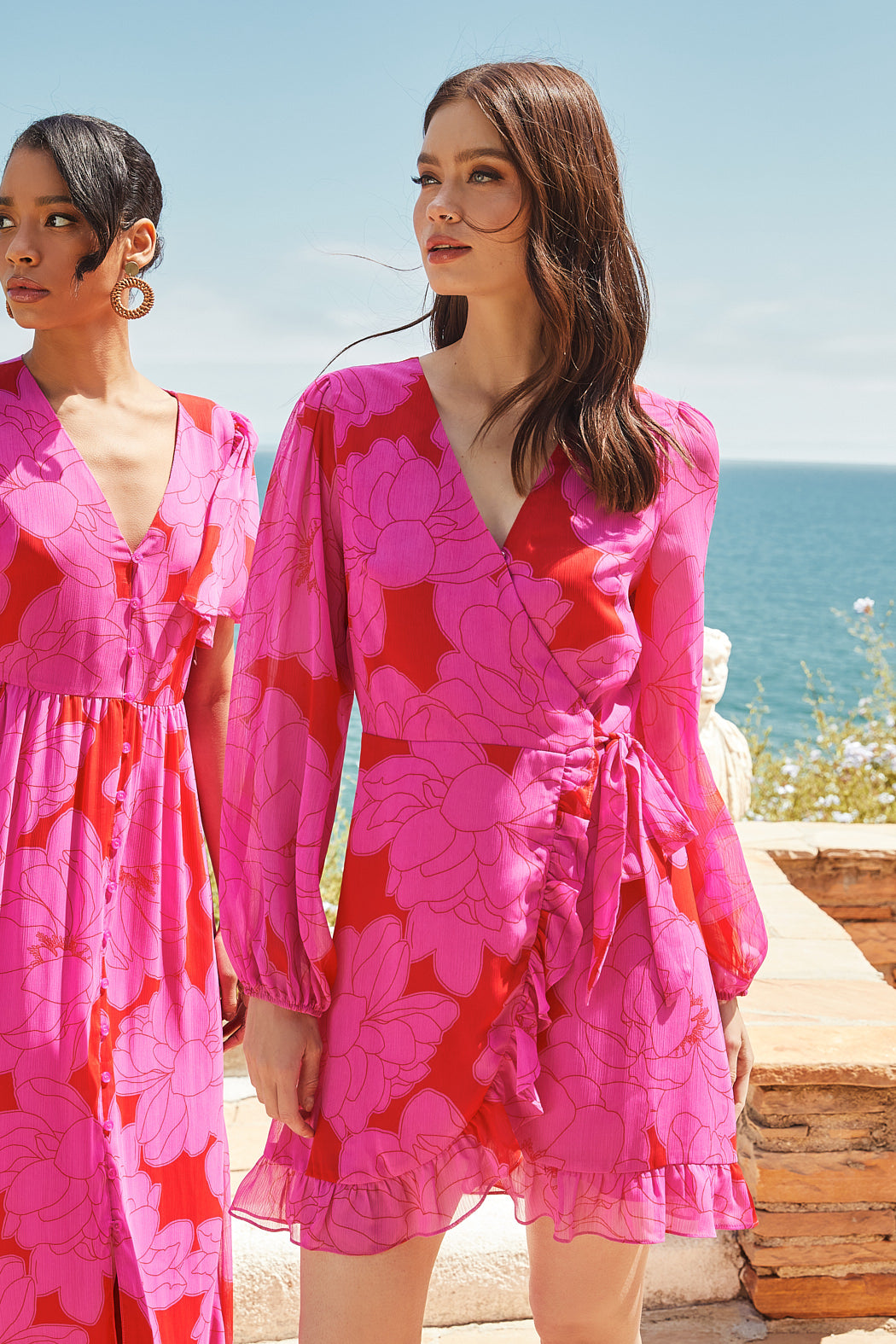 Zalea Floral Mini Wrap Dress RED-PINK / XS by Sugarlips Zalea Floral Mini Wrap Dress RED-PINK / XS by Sugarlips