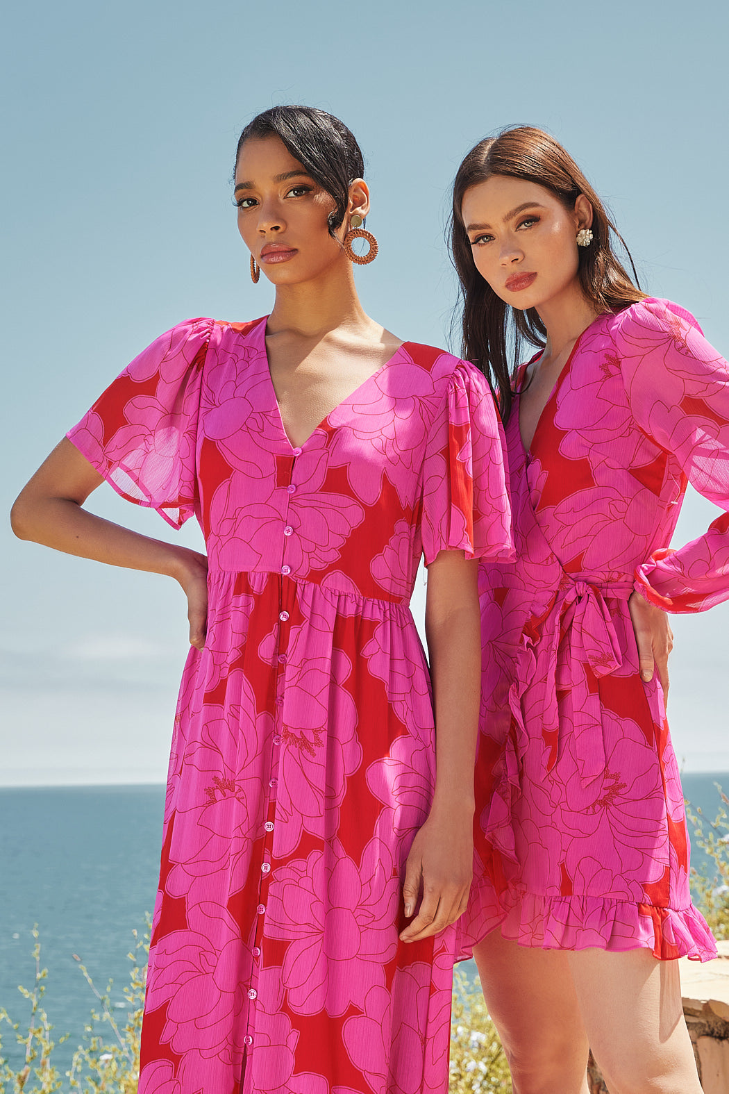 sugar lips pink dress Zalea Floral Mini Wrap Dress RED-PINK / XS by Sugarlips