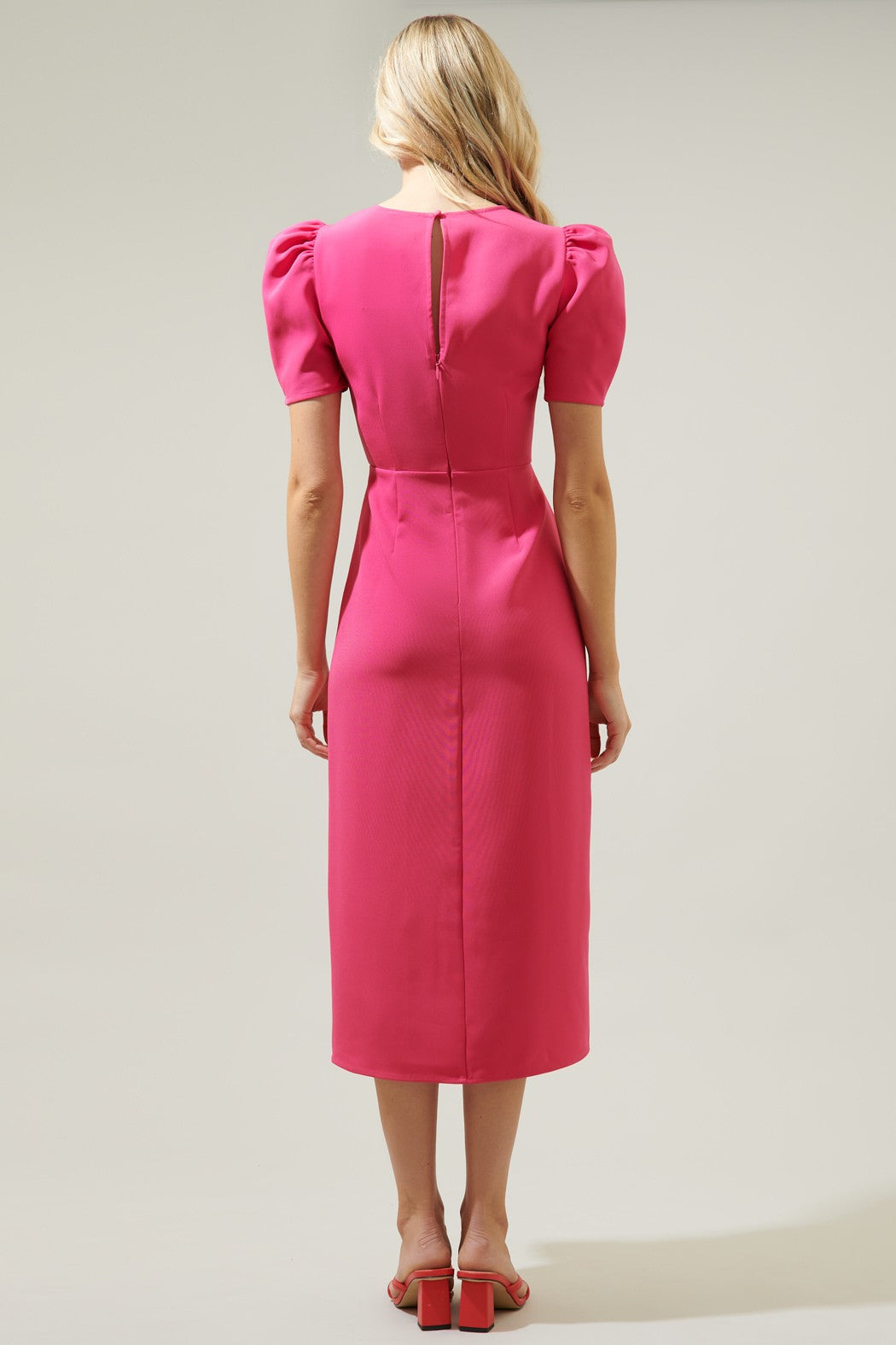 pink sheath dress with sleeves Calvin Klein Women's Tulip-Sleeve Sheath Scuba Crepe Knee-length Dress