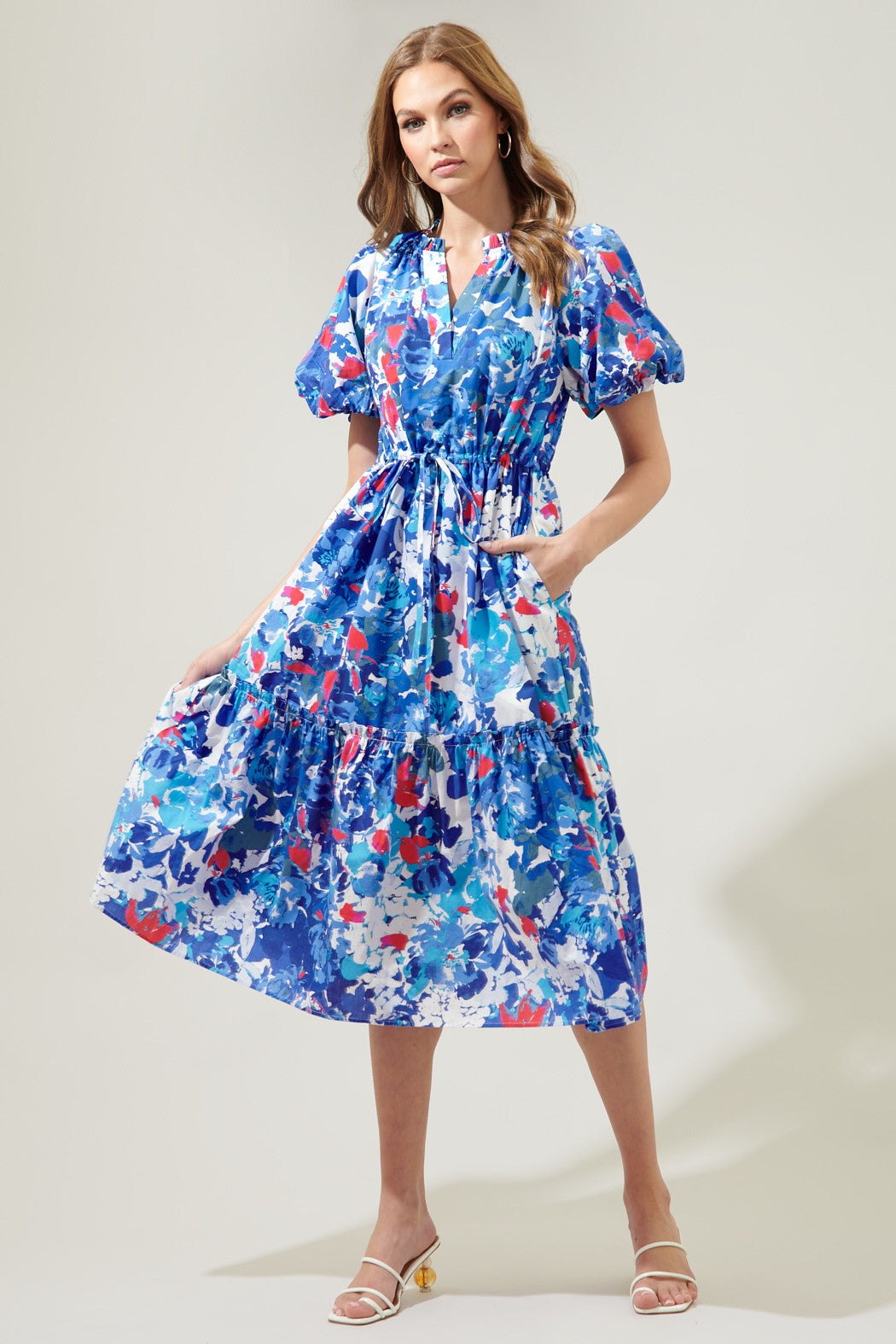 Canvas Floral Ginny Bubble Sleeve Midi Dress Sugarlips Canvas Floral Ginny Bubble Sleeve Midi Dress Sugarlips