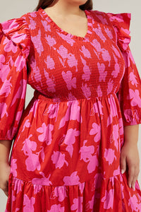 Raspberry Bliss Brighton Smocked Poplin Maxi Dress Curve