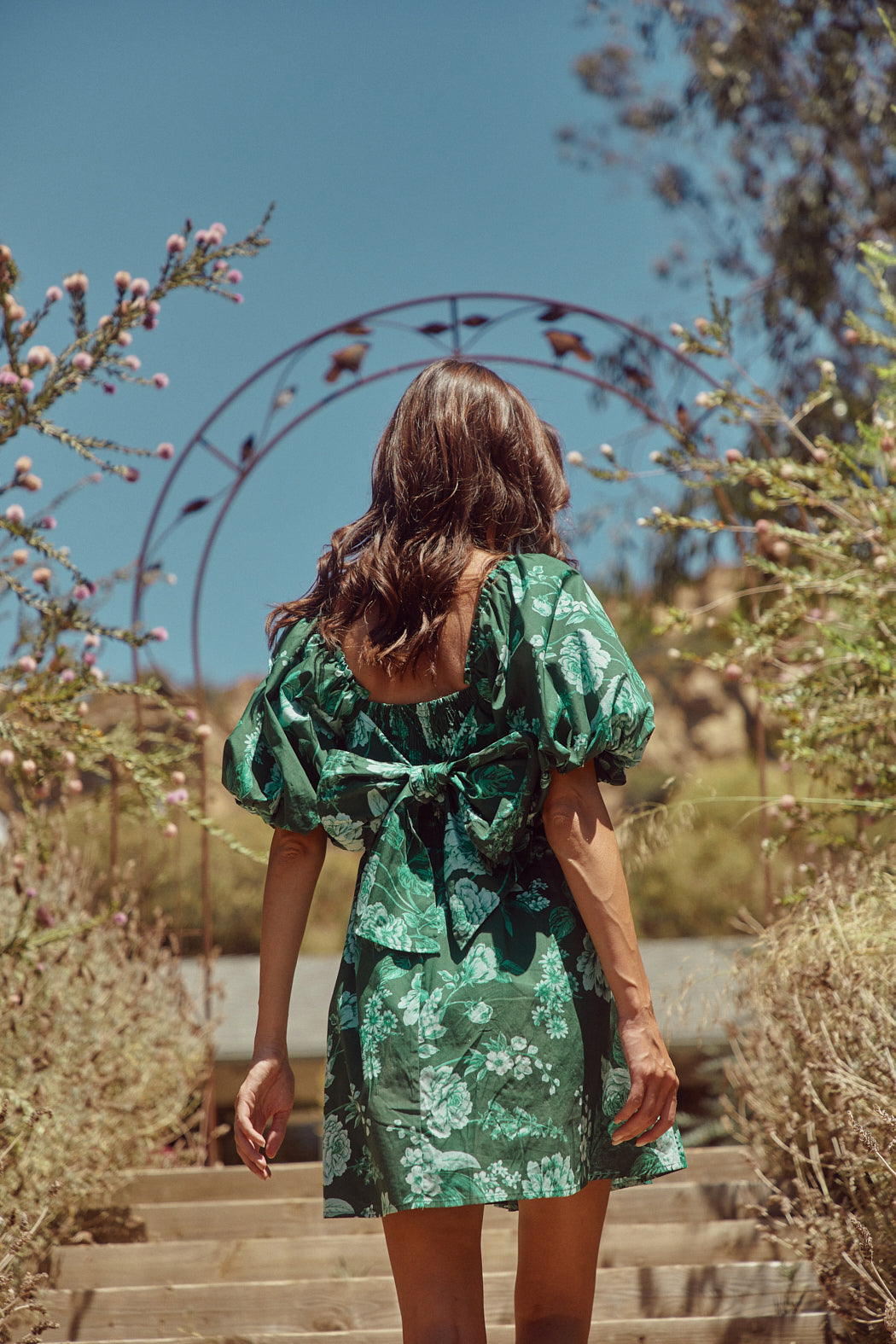 Pascal Floral Marion Puff Sleeve Babydoll Mini Dress EMERALD-GREEN / M by Sugarlips Pascal Floral Marion Puff Sleeve Babydoll Mini Dress EMERALD-GREEN / M by Sugarlips