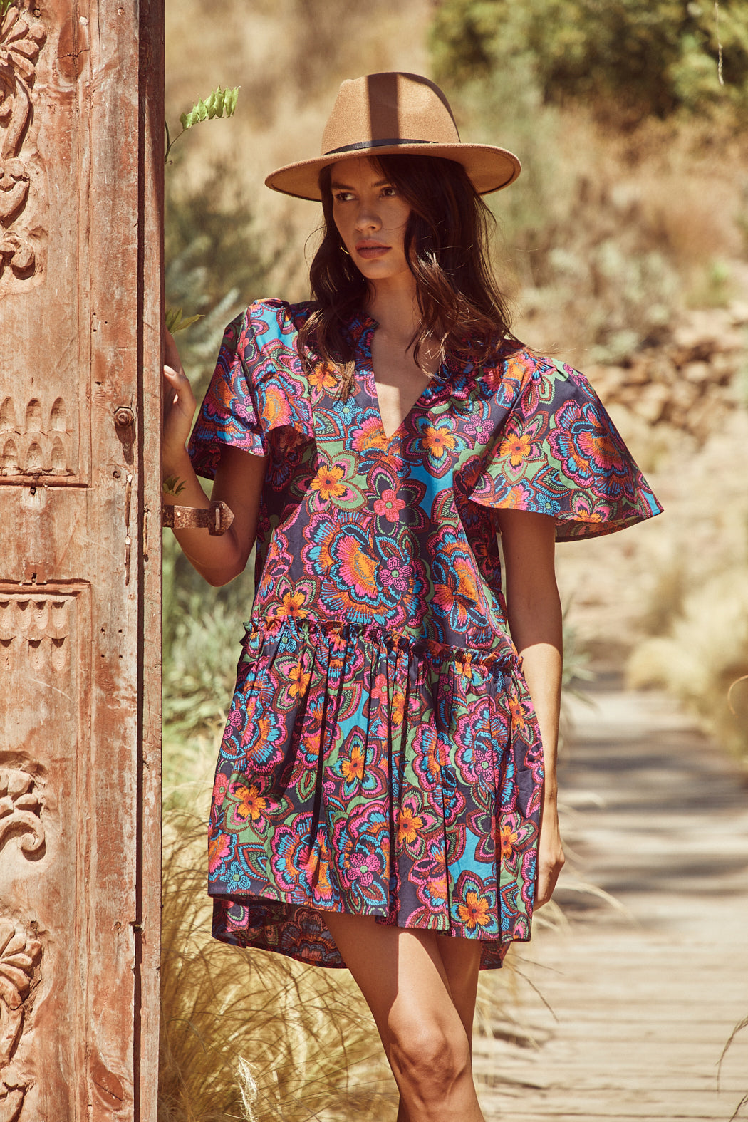 dress trapeze Maggie Cap Sleeve In Pink perfect for elevated celebrations Jacquard Trapeze Gown Apricot /