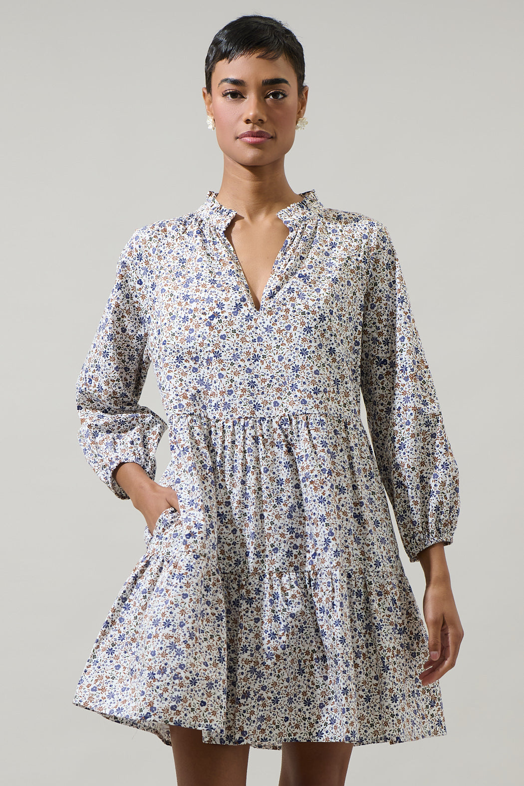 long sleeve printed shift dress The Good Journey Long Sleeve Floral Print Shift Dress in Navy/Slate at Nordstrom, Size X-Large