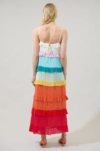 Taste the Rainbow Sleeveless Ruffle Maxi Dress
