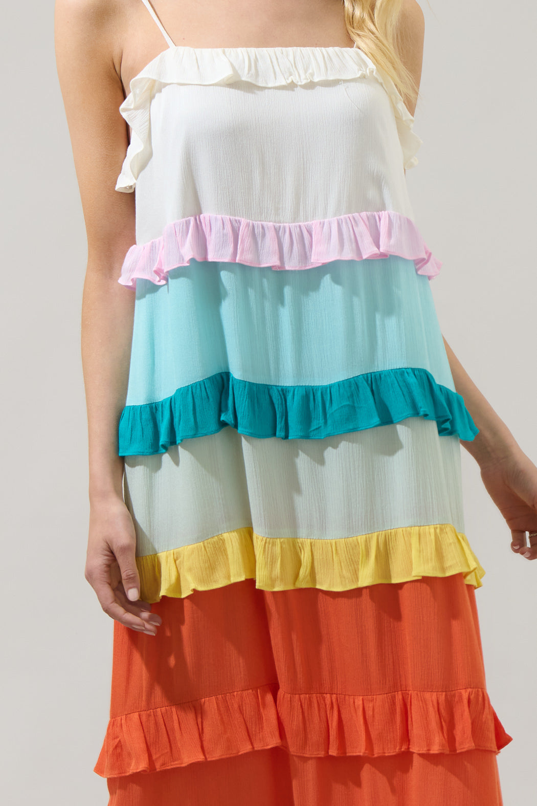 Taste The Rainbow Sleeveless Ruffle Maxi Dress Rainbow / M by Sugarlips Taste The Rainbow Sleeveless Ruffle Maxi Dress Rainbow / M by Sugarlips