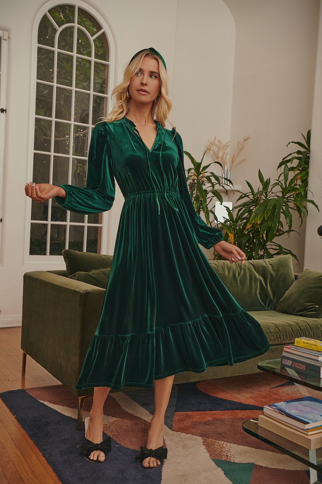 velvet midi wrap dress Baltic Born Womens Meghan Velvet Wrap Maxi Dress | Deep Green