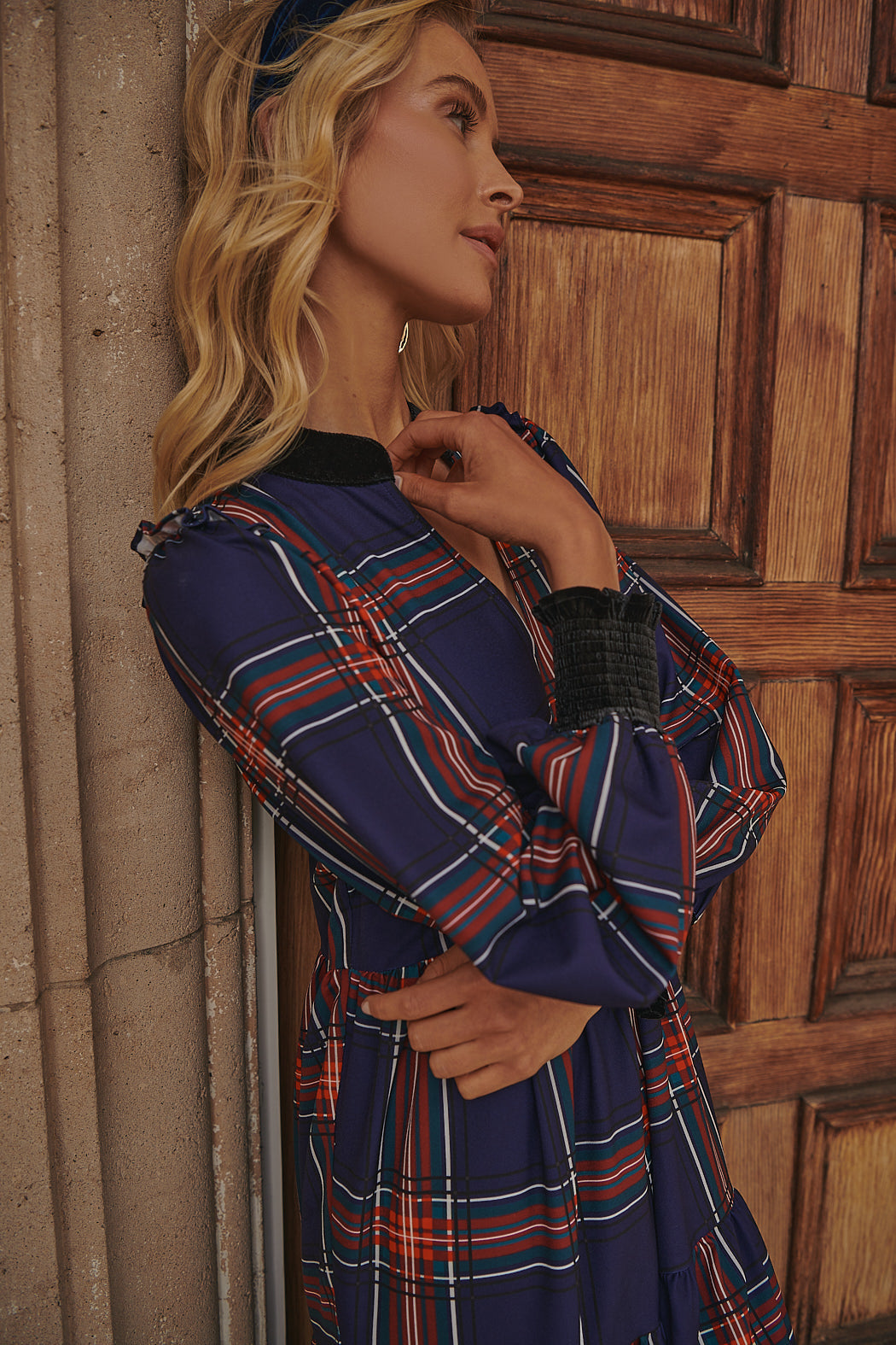 Lakeview Plaid Sherril Long Sleeve Maxi Dress NAVY-RED / S by Sugarlips Lakeview Plaid Sherril Long Sleeve Maxi Dress NAVY-RED / S by Sugarlips