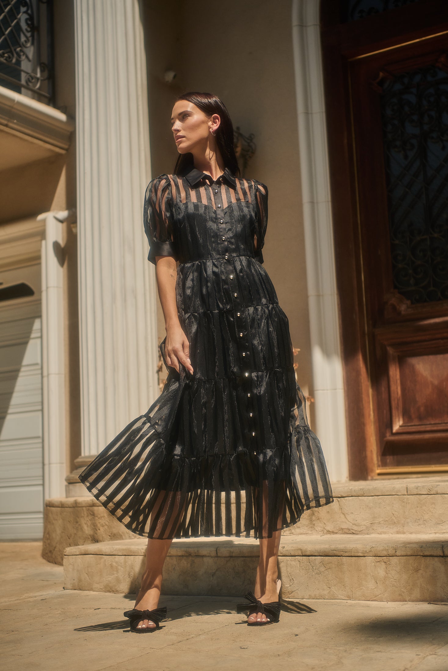 Kadi Striped Organza Midi Dress Black / L by Sugarlips Kadi Striped Organza Midi Dress Black / L by Sugarlips