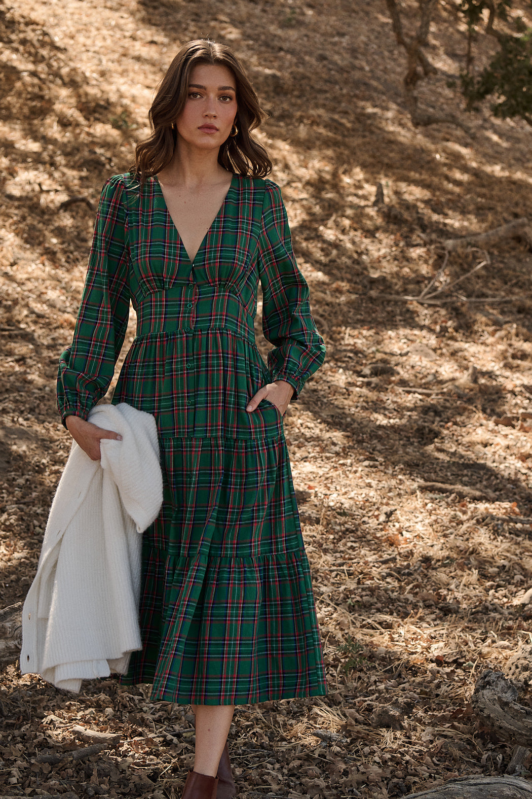 plaid button down midi dress BUTTON DOWN PLAID SWING MIDI DRESS