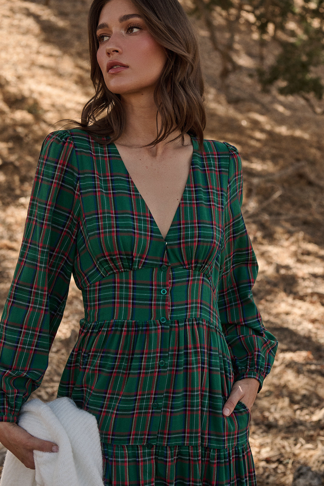 plaid button down midi dress Plaid Button-Down Long-Sleeve Midi Dress | Plaid Shirt Dress with a Fitted Waist | Autumn Dress