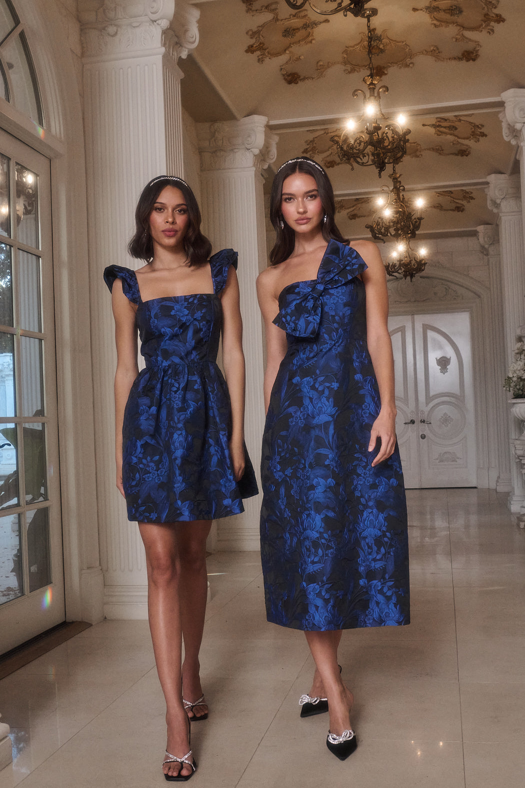 Vernonia Floral Jacquard Lola Bow Strapless Midi Dress COBALT-BLK / XS by Sugarlips Vernonia Floral Jacquard Lola Bow Strapless Midi Dress COBALT-BLK / XS by Sugarlips