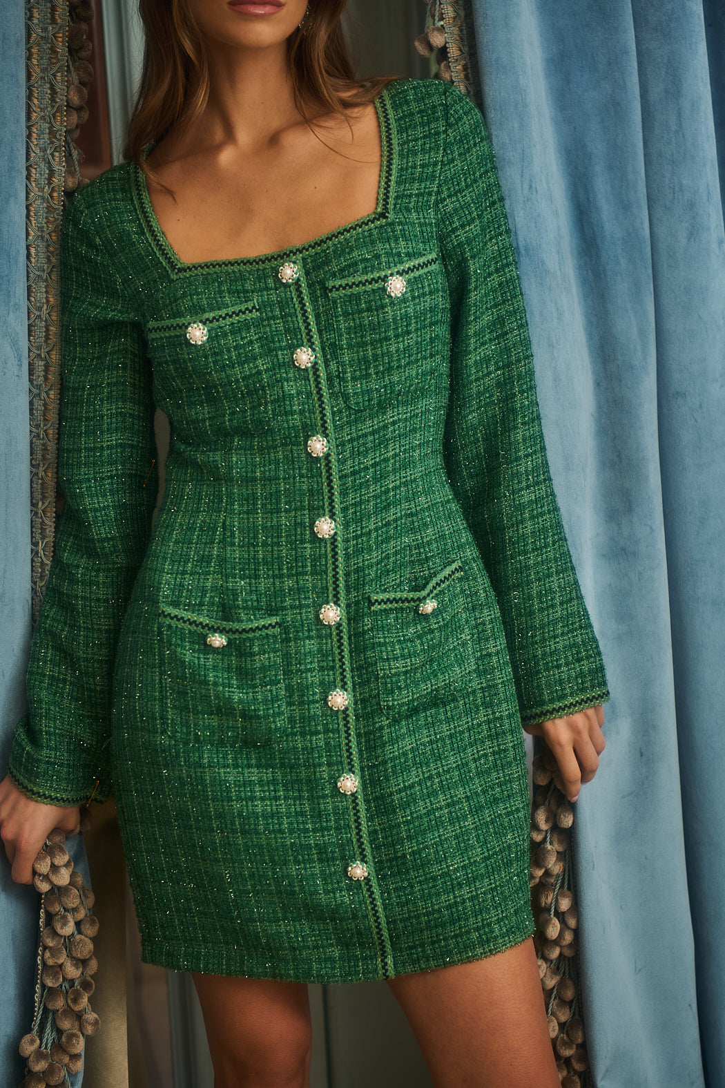 tweed holiday dress Red Christmas Tweed Scalloped Holiday Mini Dress SD7521E-01 Small