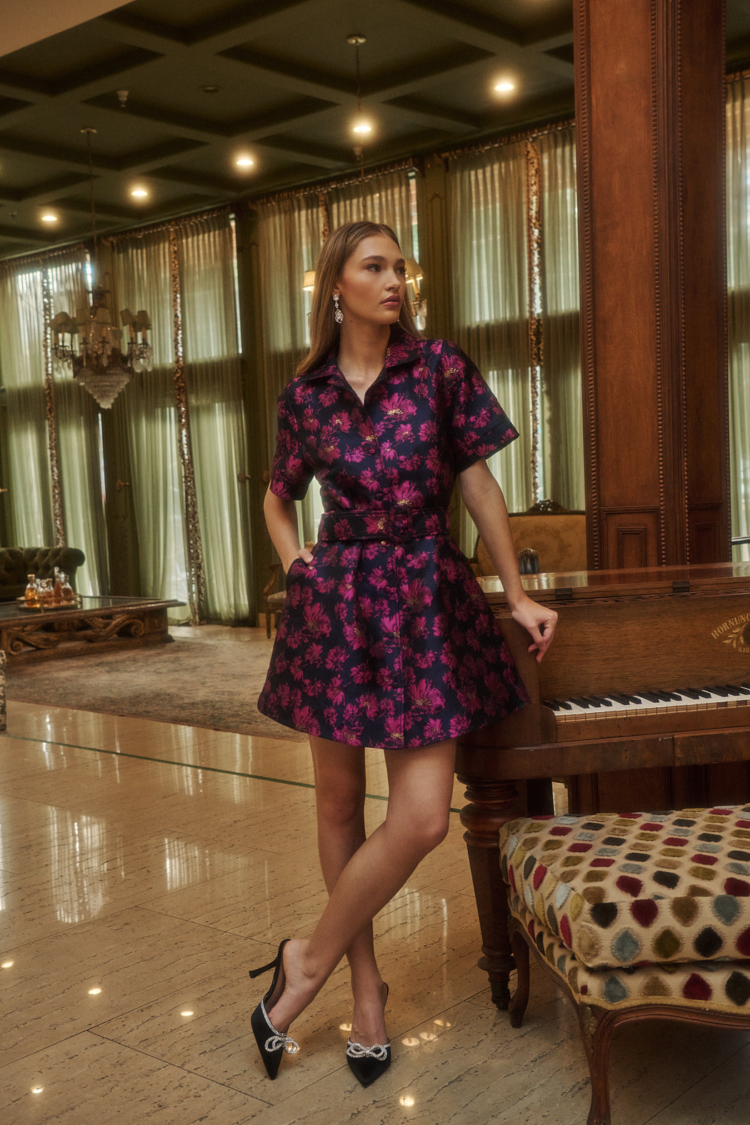 Lorna Floral Jacquard Belted Mini Dress Sugarlips Lorna Floral Jacquard Belted Mini Dress Sugarlips