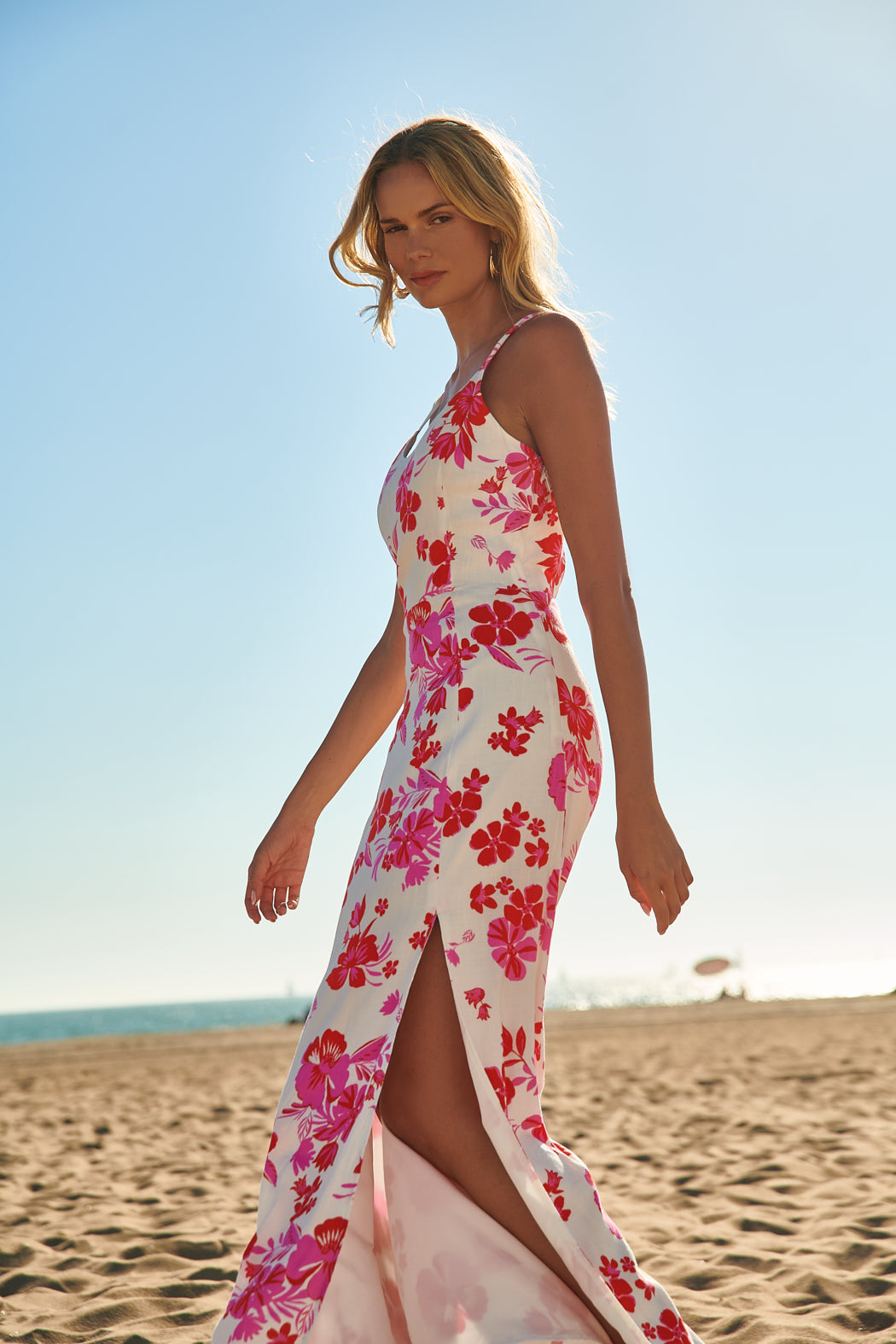 floral open back maxi dress Open-Back Pleated Pink Floral Casual Summer Maxi Dress Blush Pink Floral / Large