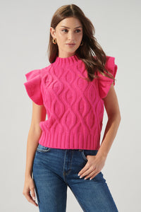 Tatum Flutter Sleeve Cable Knit Sweater Top