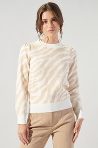 Joelle Zebra High Neck Tuck Sweater