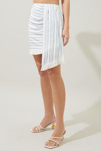 Leah Stripe Faux Wrap Tassel Trim Skirt