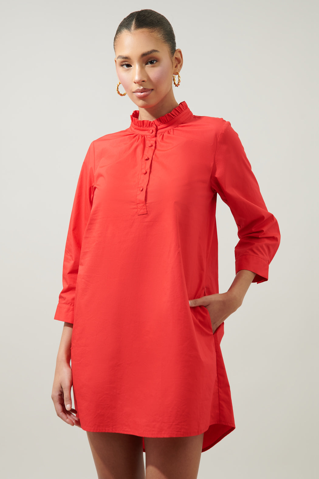 Camden Poplin Collared Shirt Dress RED / XL by Sugarlips Camden Poplin Collared Shirt Dress RED / XL by Sugarlips