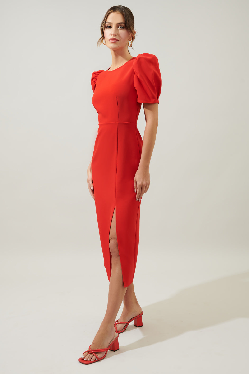 Chelsea Gathered Sleeve Midi Sheath Dress KELLY / XS by Sugarlips Chelsea Gathered Sleeve Midi Sheath Dress KELLY / XS by Sugarlips