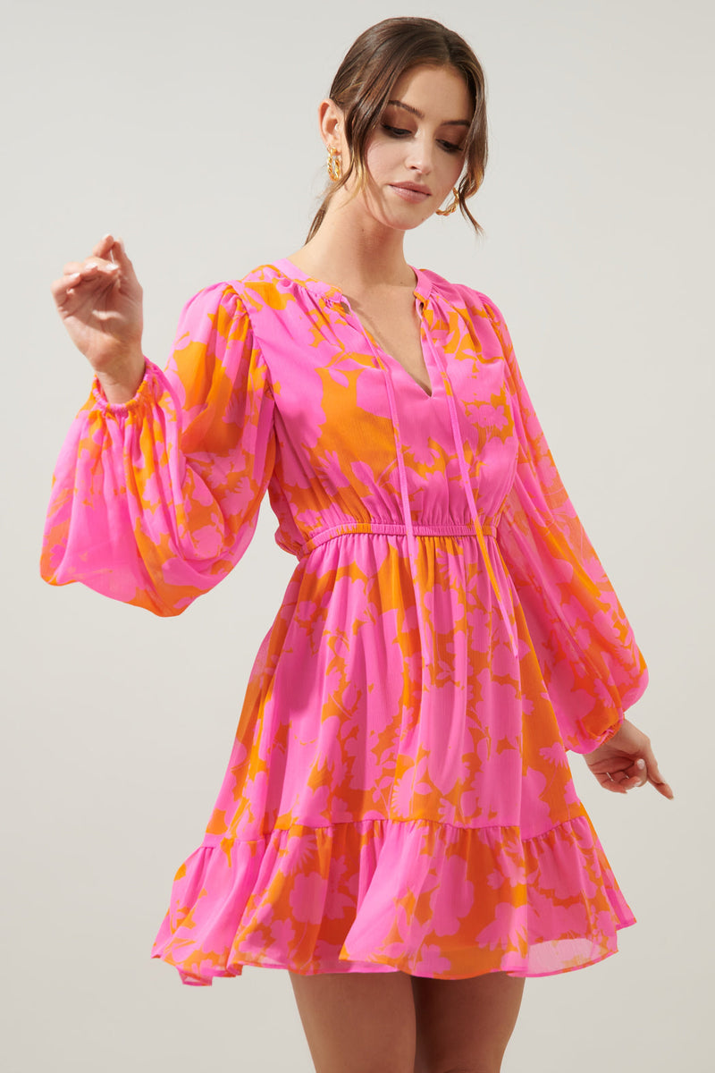 Lava Flow Paxton Balloon Sleeve Mini Dress – Sugarlips