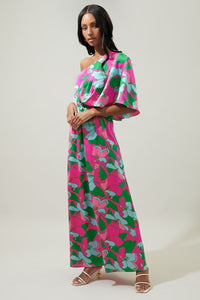 Pitaya Berry Meara One Shoulder Satin Maxi Dress
