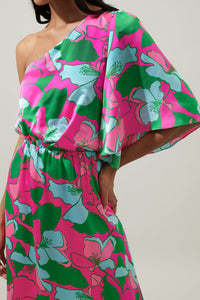 Pitaya Berry Meara One Shoulder Satin Maxi Dress