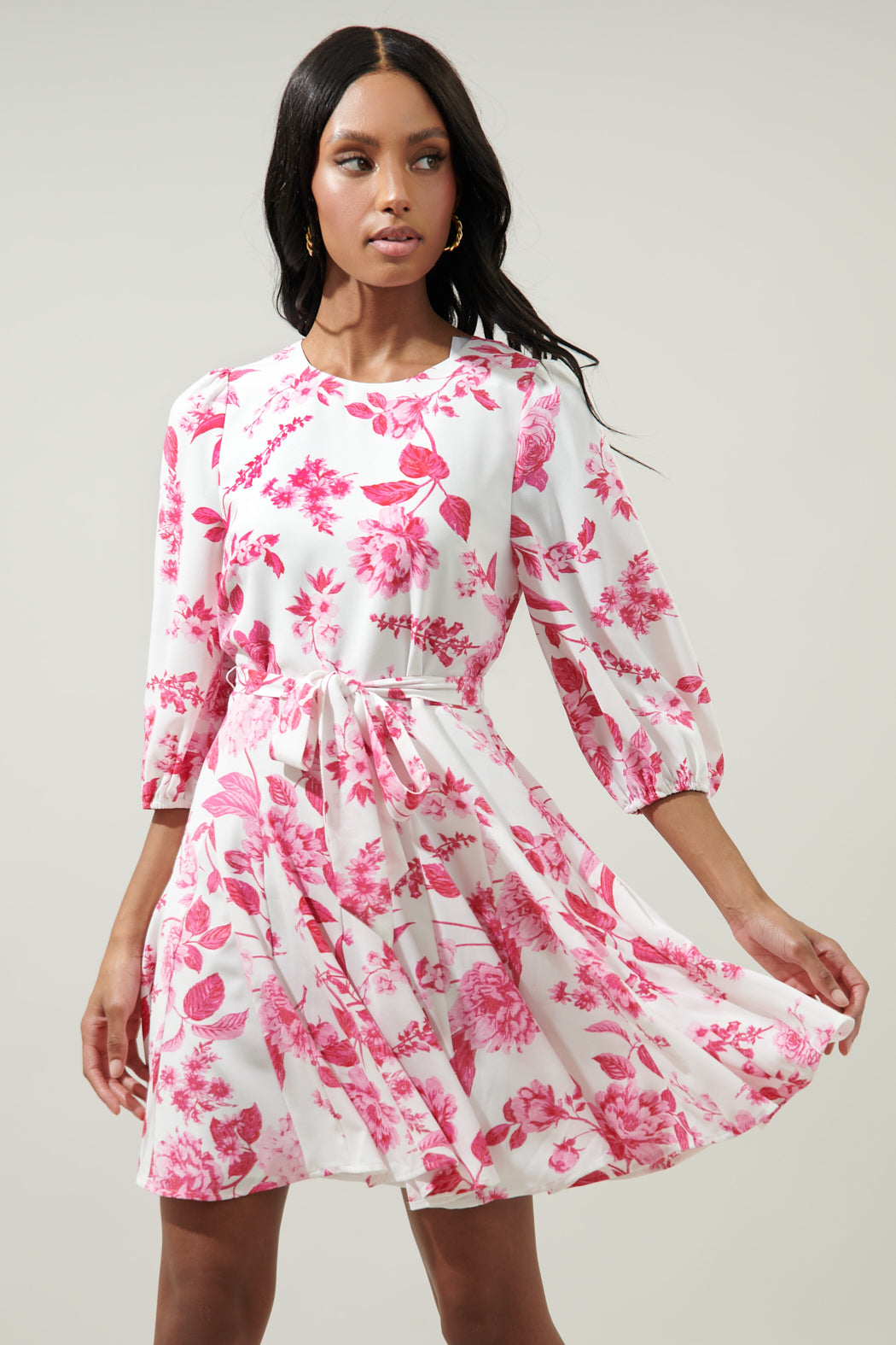 long sleeve godet mini dress Giambattista Valli Polka-Dot Boucle Long-Sleeve Godet Mini Dress