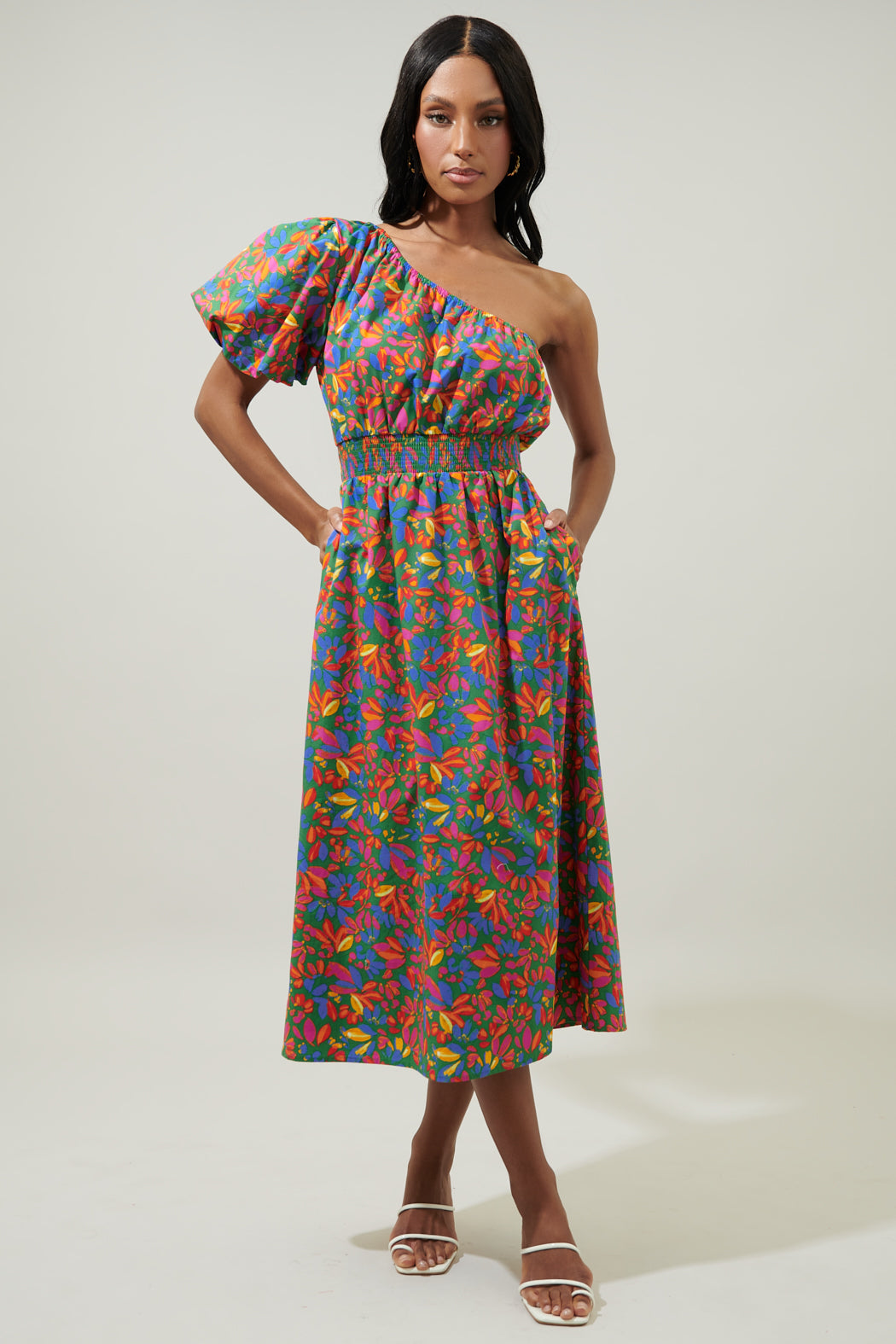 bridgette midi dress Amazonia Blue Bridgette One Shoulder Midi Dress COBALT-PINK / S by Sugarlips